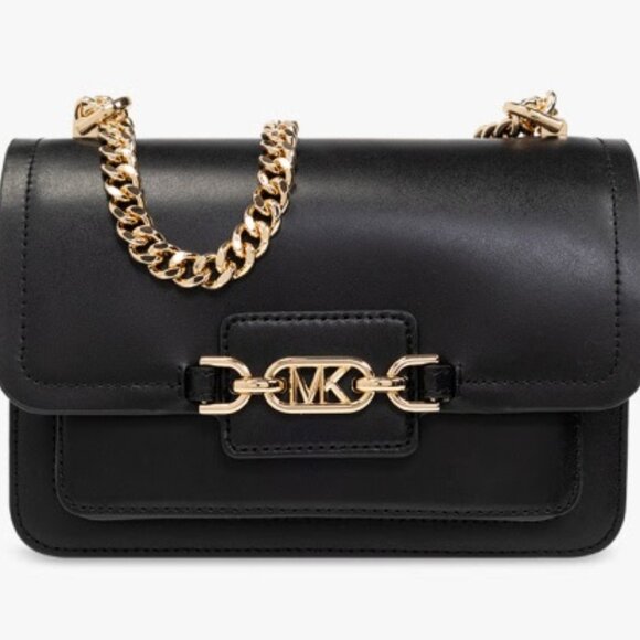 NWT ✅ Michael Kors Heather Large Leather Shoulder Bag BLACK ⭐ NWT - Picture 1 of 15